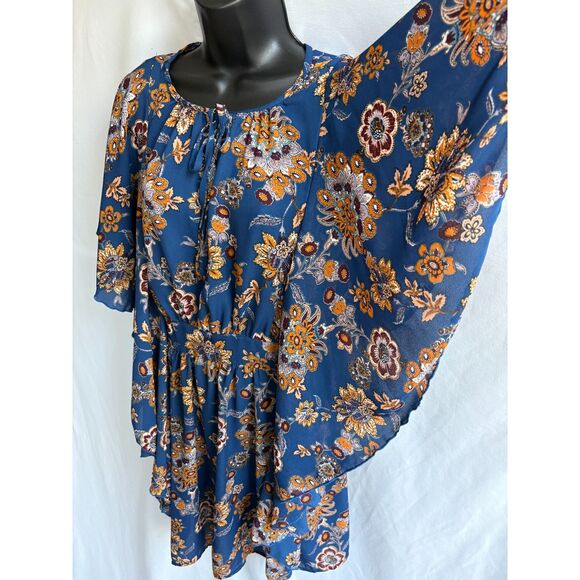 Kindom Batwing Sleeve Blue Tunic Dress Floral Size S Gypsy Boho Ethnic Beachy - Picture 4 of 10